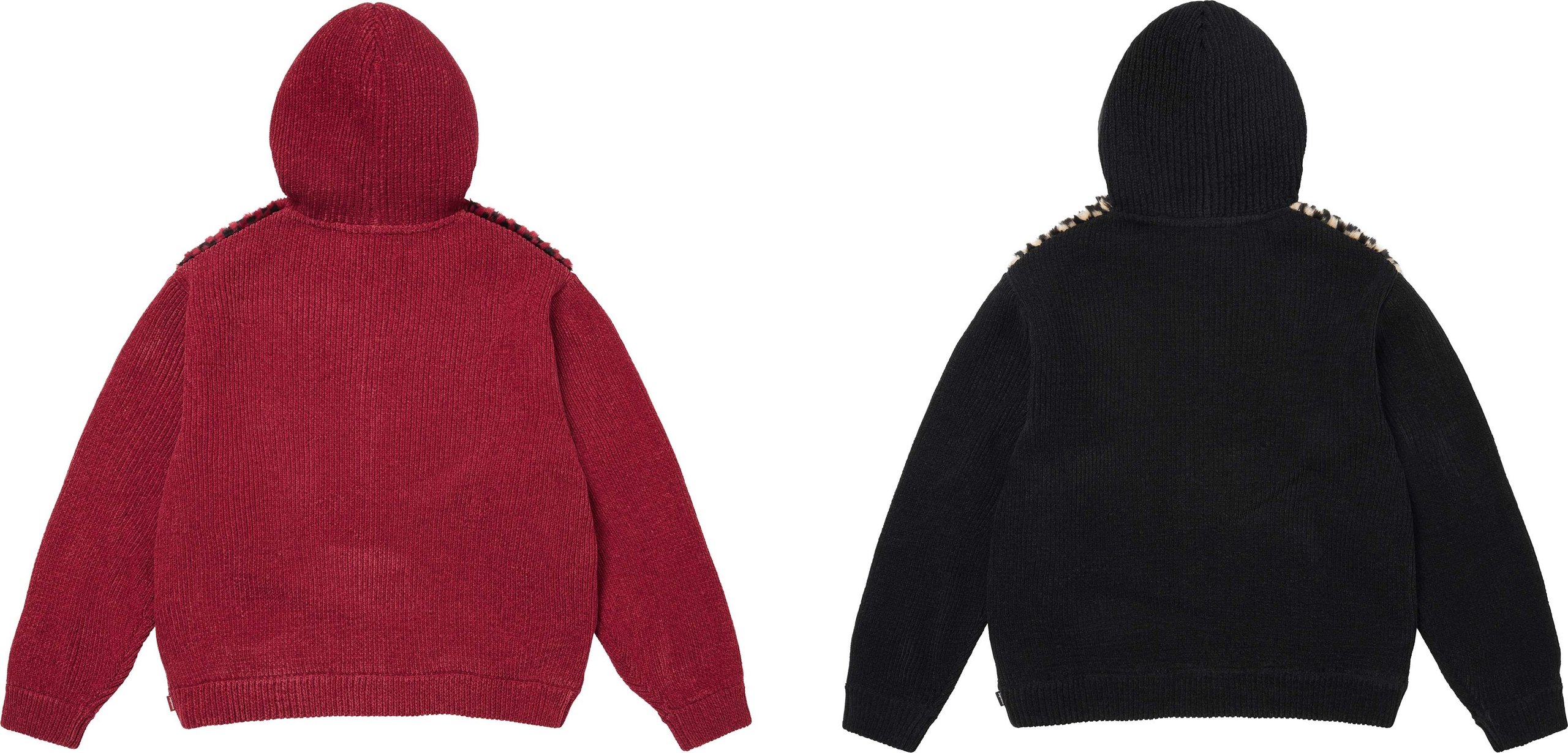 Checkerboard Faux Fur Zip Up Hooded Sweater view 2